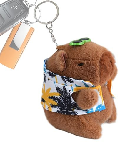 Mwkbbn Capybara Stofftier-Schlüsselanhänger, Cartoon-Tier-Ornament mit Tuch und Sonnenbrille, Rucksack-Zubehör, Taschenanhänger für Geburtstagsparty, Abschlussfeier, blau, Refer to description