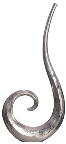 FineBuy Bodenvase Spirale 100 cm Aluminium Silber, Blumenvase XXL | Dekovase in Schnörkel-Form, Standvase handgefertigt, Wohndeko für Wohnzimmer, Flur und Esszimmer