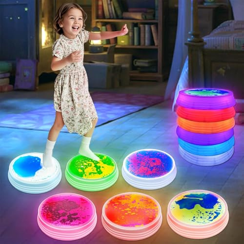 Onyoloy Stepping Stones for Kids - 6pcs Light Up Liquid Stepping Stones with 7 Color LED, Non-Slip Sensory Balance Toys for Toddlers Ages 3-5, Indoor Outdoor Fitness Toys for Birthday