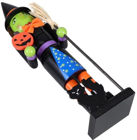 VERDANVERSE Figurine Casse-Noisette Sorcière Citrouille Bois Décoration Unique pour Halloween Ambiance Festive Et Effrayante Idéale pour Fêtes Et Collecte De