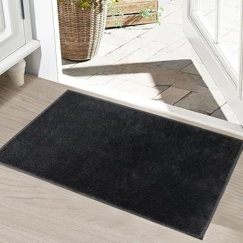 HiChiclife Fußmatte Innen 50×80 cm – Verbesserte Dicke, Waschbarer Kurzflor Teppich mit TPE Anti-Rutsch – Flacher Eingangsteppich für Wohnung, Flur & Haustiere – Schwarz