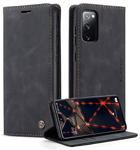 Monweicz Handyhülle für Samsung Galaxy S20 FE Premium Lederhülle Klappbar Flip Case Tasche Magnet Kartenfach Standfunktion Schutzhülle - Schwarz