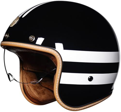 Vintage Casco Demi-Jet Con Visiera, Casco Moto Aperto, 3/4 Retrò Moto Mezzo Cascos Con Omologato DOT/ECE Casco Scooter Universale Uomo E Donna (57CM~62CM)