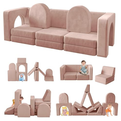 Wumagin Spielsofa für Kinder 13-teilig, Modulares Kindersofa für Spielzimmer, 13-in-1 Multifunktionssofa zum Spielen, Kreativsein und Schlafen, Indoor-Kindercouch für Jungen und Mädchen