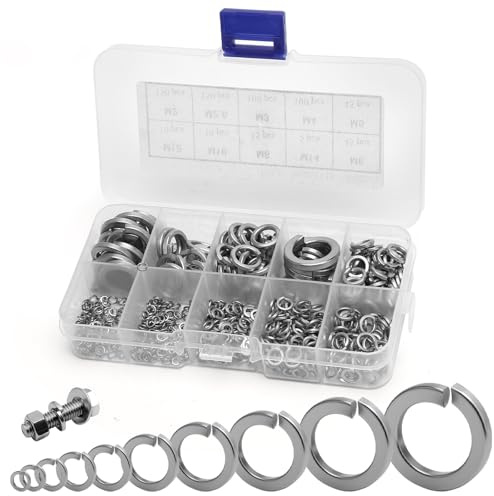 Juego de 650 arandelas elásticas de acero inoxidable, arandelas de seguridad para bisagras de puertas, surtido de arandelas elásticas M2/M2.5/M3/M4/M5/M6/M8/M10/M12/M14 de acero inoxidable