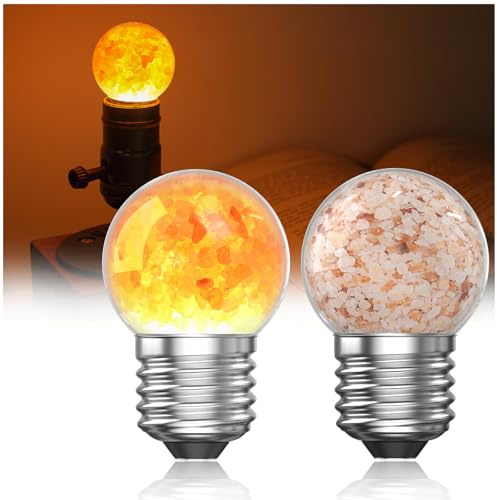 Lustaled E27 LED Bulb with Himalayan Salt - 3W G45 2200K Amber Salt Crystal Night Light Bulb Screw in, Mood & Decorative Golf Ball Light Bulb Non-dimmable for Bedroom, Sleep,E27 Light Fixtures -2 Pack