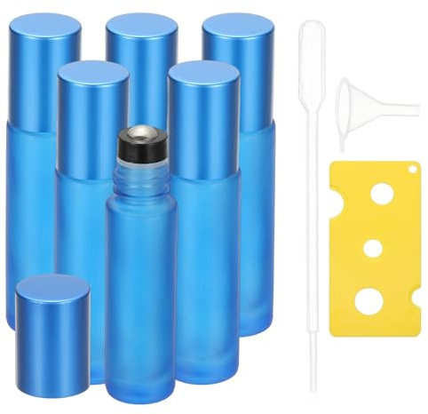 sourcing map 6 Pcs Essential Oil Roller Bottles, 10ml/0.34oz Glass Roller Bottle Refillable Mini Leak-proof Roll on Bottles Containers for Essential Oils Perfume Fragrance, Dark Blue