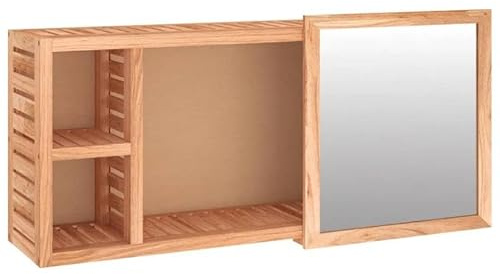 Eleganz Armario con espejo de madera maciza de nogal con acabado al aceite, 80 x 17 x 34 cm, elegante mueble de baño con cristal