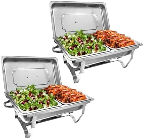 Genérico Juego de 8 Platos de Buffet Chafing Dish, Calentadores de Alimentos de Acero Inoxidable con Tapas, servidores Chafing de tamaño Medio, Soporte Plegable, Fiestas y Eventos de ca