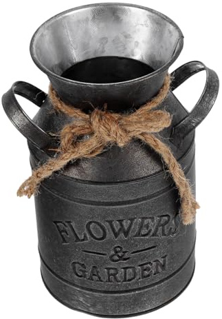CLISPEED Rustic Vintage Style Flower Planter Bucket Galvanized Iron Jug for Indoor Home Decor Stable Farmhouse Vase for Desk Windowsill Decoration