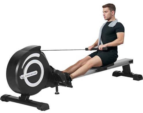 HOMCOM Rudergerät für Zuhause LCD-Anzeige für Ganzkörpertraining Schwarz | Klappbar Rudermaschine, 8 Stufen Magnetbremssystem, Alu