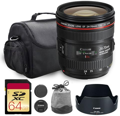 Canon EF 24-70mm f/4L is USM Lens | L-Series Standard Zoom with Image Stabilization, Macro Mode & Fast Autofocus | Perfect for Portraits, Weddings, & Travel Photography (6313B002) + Bag + 64GB Card