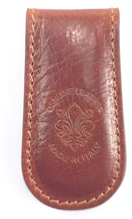 modamoda de GK01 Leder Geldscheinklammer, Magnetischer Geldscheinclip, Klassische Farben, handgefertigt in Italien, Echtes Leder mit Prägung, 7,5 x 4 x 1 cm (Cognac)