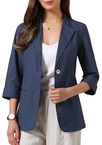 Allegra K Blazer Casual da Donna Estivo Giacca Leggera in Cotone e Lino con Maniche a 3/4