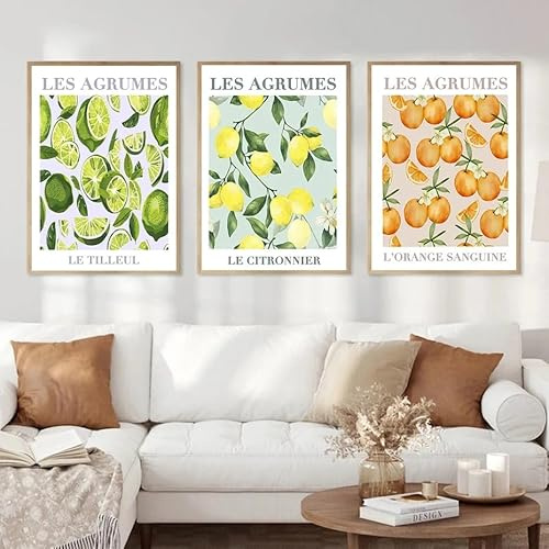 BPJSTU Affiche sur toile imprimée représentant un paysage côtier italien de Positano, Capri et Amalfi, avec un citronnier (60 x 80 cm / 3 pièces sans cadre)