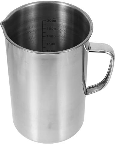 ERINGOGO Brocca Graduata in Acciaio Inox 304 da 2000 Ml con Beccuccio Versatore Misurino da Laboratorio e Bricco per Schiumare Latte per Cucina Cottura al Forno e Preparazioni