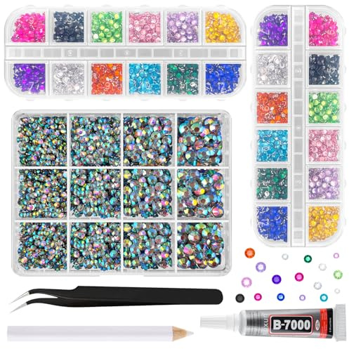 ASTARON Strass de colores para manualidades, 12000 unidades de piedras preciosas de resina con dorso plano de 2 mm a 6 mm, diamantes deslumbrantes para decorar uñas, vasos y tazas