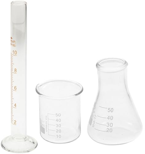 RUNROTOO Vaso Medidor 50ml, Matraz Cónico Boca Ancha 50ml y Cilindro Graduado 10ml para Proyectos Educativos y Científicos