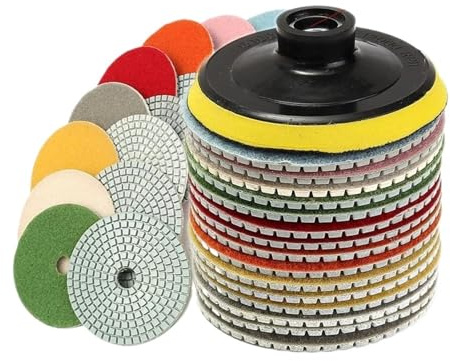 Juego de 16 almohadillas de pulido de diamante de 100 mm para mojado/seco para granito, piedra, hormigón, mármol, juego de discos de molienda