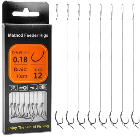 Cosiki European Lure Straight Needle Feeder Rig, Süßwasser-Salzwasser-Angelhaken-Sets, Rostfreie Kupferlegierungshaken mit Widerhaken, Ideal für das Angeln Großer Karpfen (12# (8 Stück))