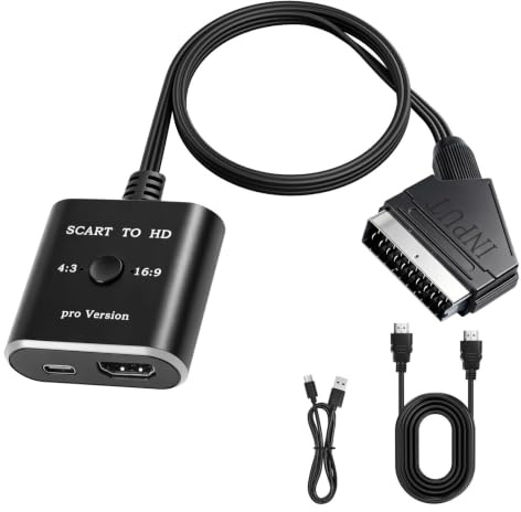 Lizoak Conversor de euroconector a HDMI 1080P, adaptador euroconector a HDMI con cable HDMI y cable de alimentación USB, convertidor de audio AV para HDTV, monitor, proyector, VHS, DVD, PS2, PS3, Xbox
