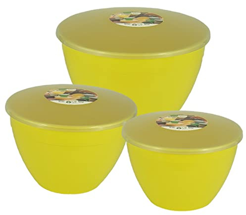 Just Pudding Basins 3 Larger Steaming Bowl Sizes and Lids in 1 Set, 1x 1.5 pint (850ml), 1x 2pt (1.14lt), 1x 3pt (1.71lt) Yellow