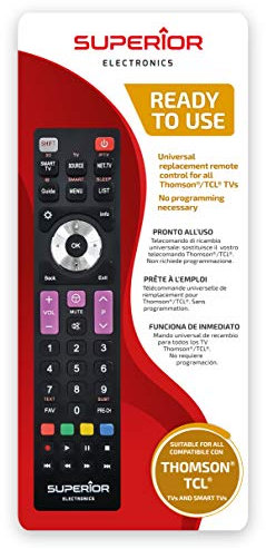 Superior Electronics Replacement Thomson/TCL - Telecomando Universale Compatibile con TV Thomson e TCL - Pronto all’Uso Senza Programmazione - Perfetto per Smart TV - Nero - SUPTRB017