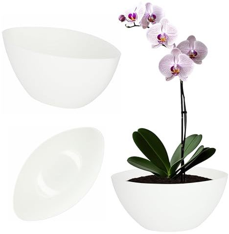 KADAX Blumentopf, ovaler Übertopf, Pflanztopf aus Kunststoff, Blumenübertopf, Deko, Pflanzkübel für Innen, Blumen, Pflanzen, Balkon, Blumenkübel, Pflanzgefäß, Moderne Form (30 x 14 cm, Weiß)