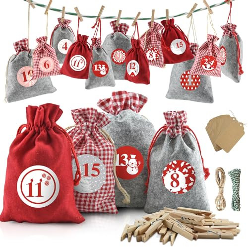 Dusor Adventskalender zum Befüllen Groß, 24 Adventskalender Selber Befüllen, Adventskalender Säckchen, Weihnachtskalender zum Befüllen, Adventskalender zum Befüllen Stoff, Adventskalender 2025 Kinder