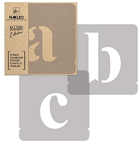 NAKLEO Alphabet Malschablonen Set 42 Stück, 14 cm Buchstaben & Zahlen Times Roman Klein Schriftart, Wiederverwendbare Kunststoff Stencil, DIY Handwerk Holz Möbel Wand Dekoration