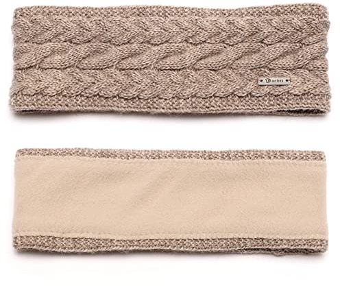 irisaa Damen Stirnband Winter, made in EU, warmes gestricktes Haarband Mädchen Ohrwärmer mit Zopfmuster, gefüttertes Kopfband mit Fleece Innenfutter