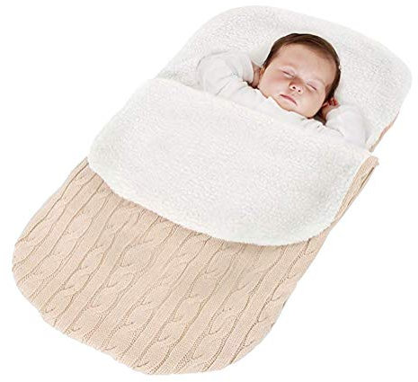 TMKMO Plus Samt Verdickung Neugeborenes Baby Schlafsäcke, Stricken weiche warme Fleece Schlafsack Sack Kinderwagen Wrap für Herbst und Winter, für 0-12 Monate Jungen und Mädchen (Beige)