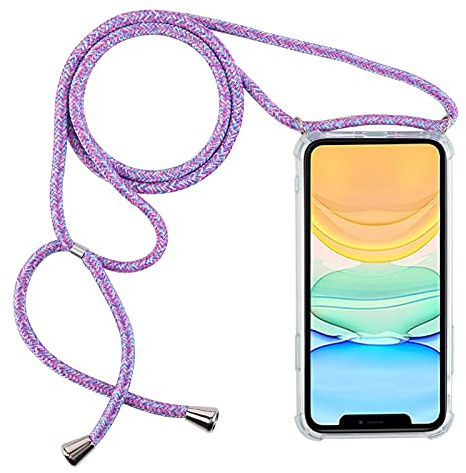 PuYu Zhe Handyhülle Kompatibel mit iPhone X/XS(5.8),Transparente TPU Silikonhülle mit Halsband Seil,Sturz und Stoßfest,Halsband Seil Kann Verlängert die Länge Anpassen-Blauer Regenbogen