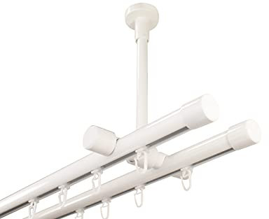 iso-design Gardinenstange 2-läufig Deckenmontage Innenlauf weiß aus Aluminium, Endstück Kappe, 100 cm