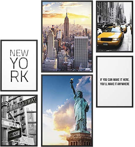 Papierschmiede® Mood Poster Set New York, Bilder als Wanddeko ohne Rahmen, Wohnzimmer & Schlafzimmer, 2x DIN A4 und 4x DIN A5, USA America Freiheitsstatue