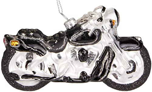 BRUBAKER Motorrad Schwarz Silber - Handbemalte Weihnachtskugel aus Glas - Mundgeblasener Christbaumschmuck Figuren Lustig Deko Anhänger Baumkugel - 12,8 cm