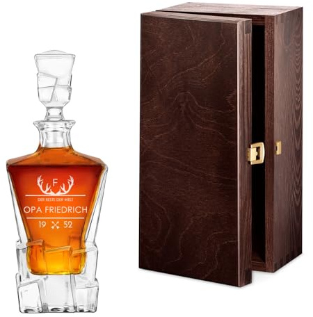Maverton Whisky Karaffe mit Gravur - 950 ml - Whiskey Dekanter mit luxuriösem Design - personalisiert - edles Kristallglas - für Männer - zum Geburtstag (Opa)