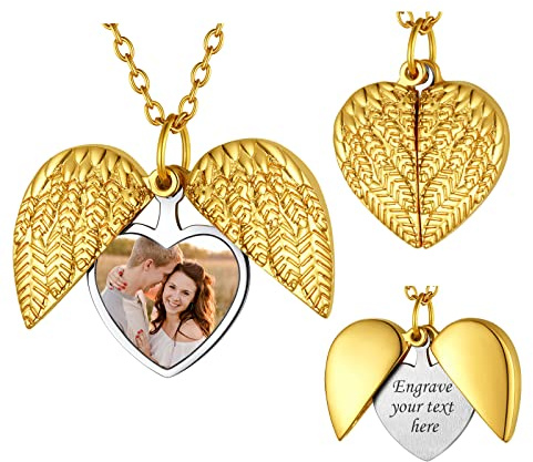 FindChic Herz Medaillon zum Öffnen Damen Personalisierte Herzkette für Bilder Gold Memorial Schmuck Kupfer Locket Amulett mit 51cm Kette