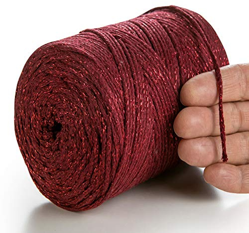 MeriWoolArt® Metallische Makramee Garn 2mm x 225m Farbig für Schnur Schmuckherstellung, Makramee Accessoires Schmuck - Boho Makramee Seil Garn