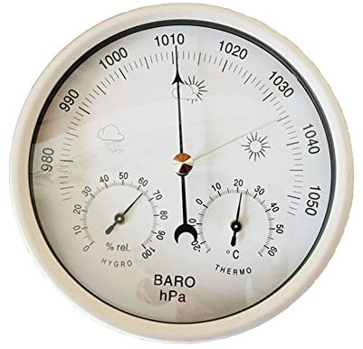 Barometro esterno termometro igrometro barometro stazione meteo manometro barometro, barometro per parete domestica strumento aria 3 in 1 (Argento)
