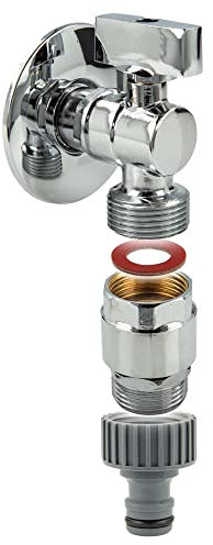 tecuro Mini-Winkelkugelhahn 1/2 Zoll x 3/4 Zoll inkl. Steckkupplung, Rohrbelüfter & Wandrosette, MS-verchromt - 22242-PR