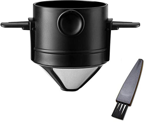 AZURAOKEY Pour Over Kaffeemaschine 1-2 Tassen, wiederverwendbarer Kegel-Kaffee-Tropferfilter, Edelstahl, wiederverwendbare Kaffeefilter, Kaffeemaschine mit Reinigungsbürste for Zuhause, Büro, Reisen