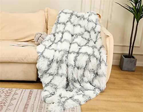 Yinghesheng Decke Sofa Kuscheldecke - Kuscheldecke Flauschig, Zotteldecke aus Kunstfell, weich, lang, warm, elegant, gemütlich, flauschig, als Tagesdecke geeignet, Fleece,Grey White Plaid,130X160cm