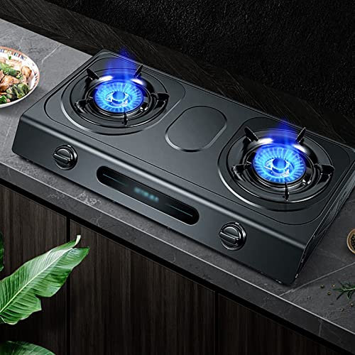 IBOWZ Plaque de Cuisson Gaz Table de Cuisson à gaz Cuisinière à gaz Portable en métal Noir de 71 cm de Large,Plaque de Cuisson à gaz à 2 brûleurs,avec Protection Anti-Extinction et Bouton de sécur