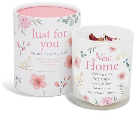 New Home Gift Candle That Makes a Thoughtful Housewarming Gifts for a New Home - SOYA Candle with Rose Quartz and Rose Petals