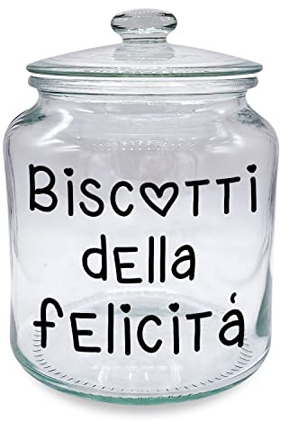 Realizzandoo Biscottiera Barattolo per Biscotti con scritta Biscotti della Felicità, Vetro Trasparente, Capacità 1.9 l, Cookies Muffin Dolci, Frasi divertenti