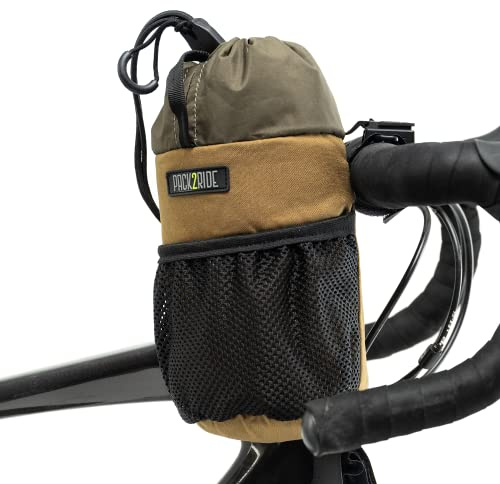 PACK2RIDE Bongo väska för cykelstyre – vattentålig, hållbart Cordura-tyg och cykel stor vattenflaskhållare – främre cykelförvaring, cykelpackning stamväska för cykling resor (präriebrun)