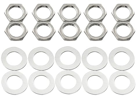 Musiclily Basic M8 Potis Unterlegscheibe Sechskantmutter Nickel 10er Set | Stahl, für Metrische E-Gitarre Bass Potentiometer