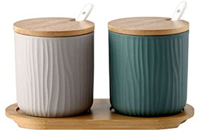 Sucrier de style européen avec couvercle, pot à sucre en céramique, accessoires de café, bec verseur à sucre de couleur unie, rangement de cuisine-pots gris blanc-300 ml ( Color : Grey Green , Size :
