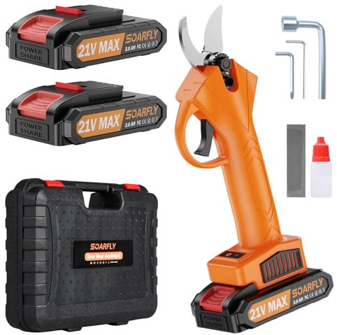 XIAZIR 30mm Akku astschere, mit 2 Stück 21V 2000mAh Akkus ，Elektrische Baumschere，Baumschere Astschneider，gartenschere